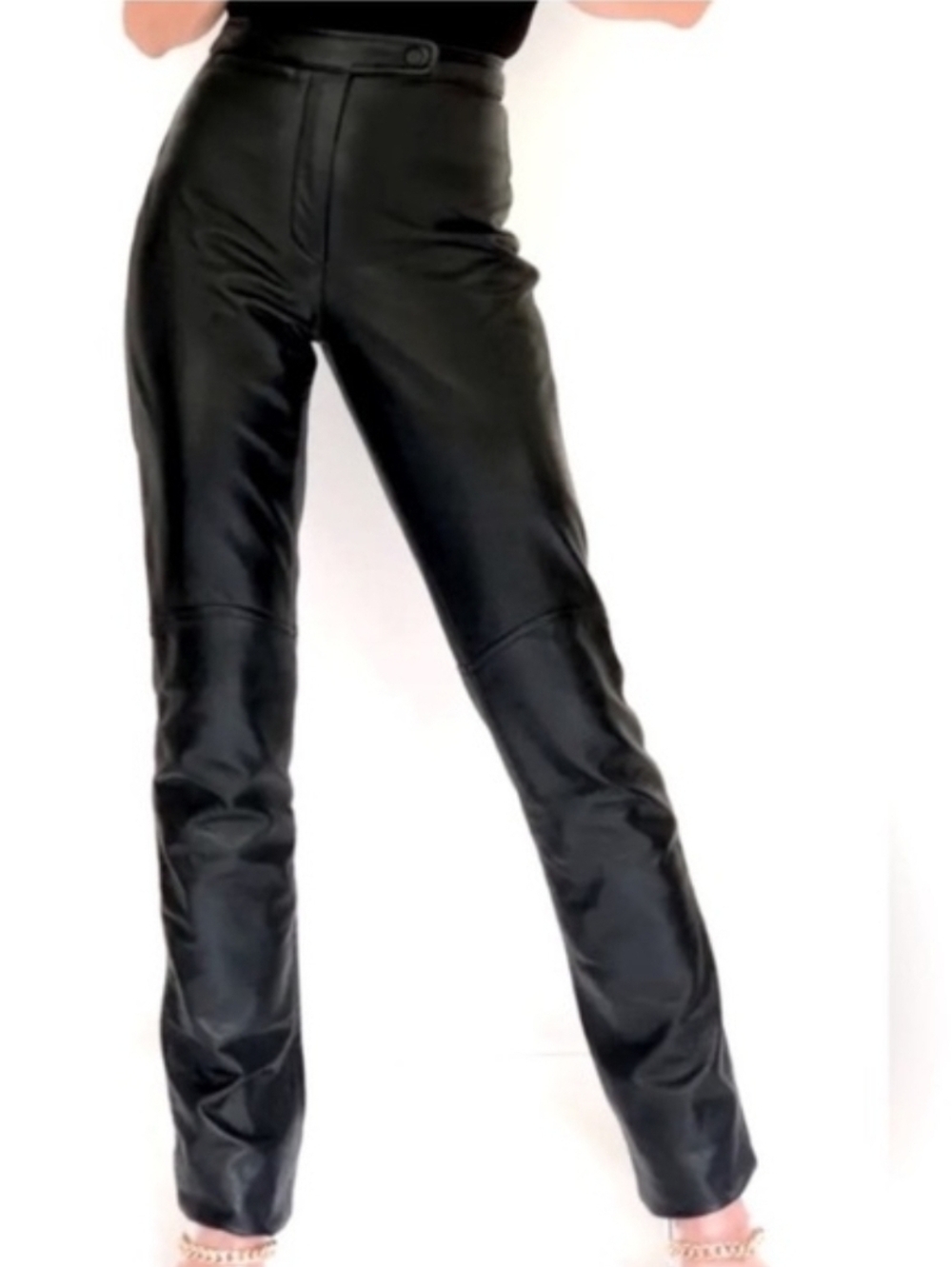 Wilson’s Leather Y2K Black Leather Pants Raw Gem Moto Trousers Sz 6